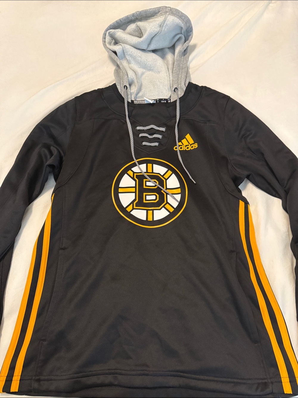 adidas Black and Gold Boston Bruins Lace-Up Hooded Sweatshirt Size Small